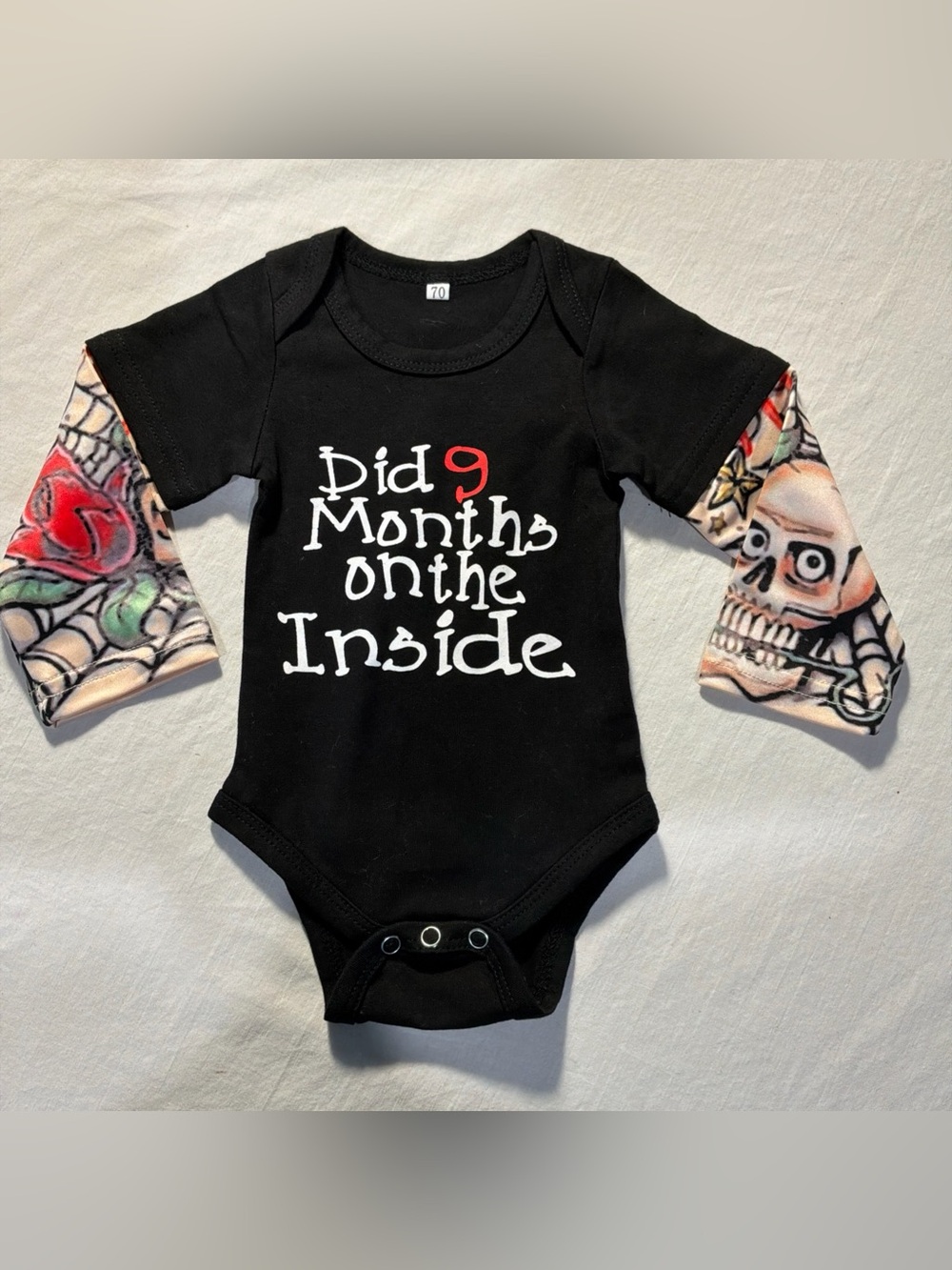 Just Did 9 Months on the Inside Size 6/9 Mos Baby One Piece Tattoo Sleeve